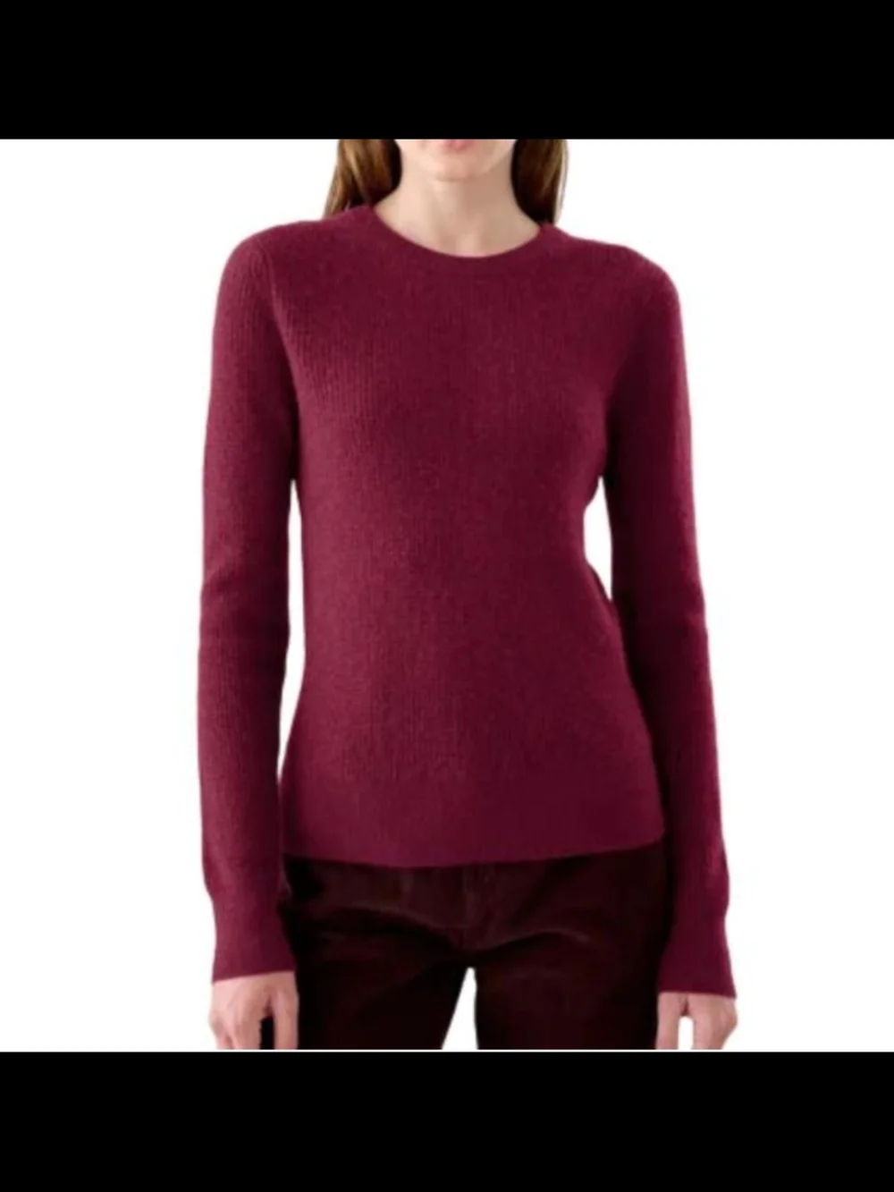 White + Warren Women's Crewneck Sweater - Wine 100% Cashmere.
